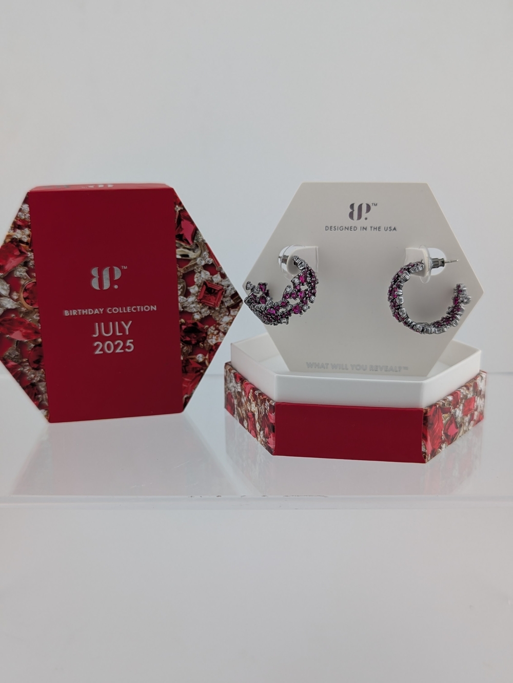 BP July Birthday Collection Pink Crystal Hoop Earrings
